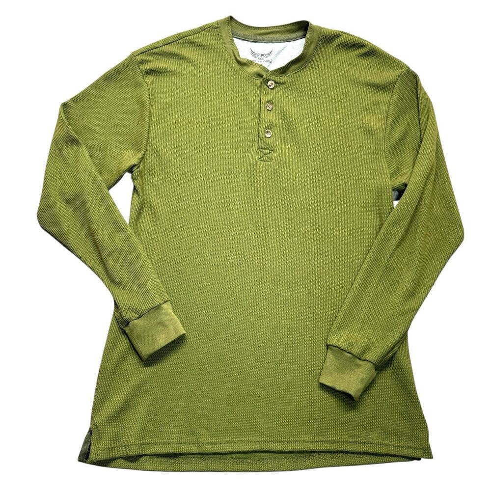 Smith & Eagle Henley Shirt Men's Sz Small Long Sleeves Olive Green Waffle Knit
